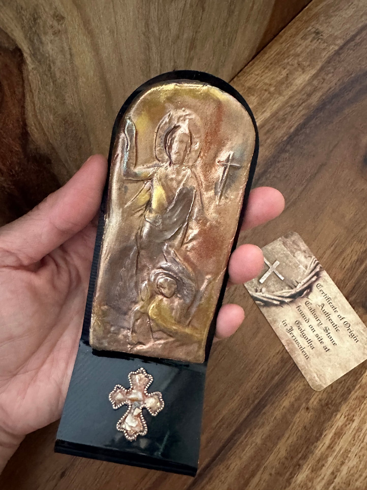 Resurrected Christ Icon with Authentic Calvary Stone