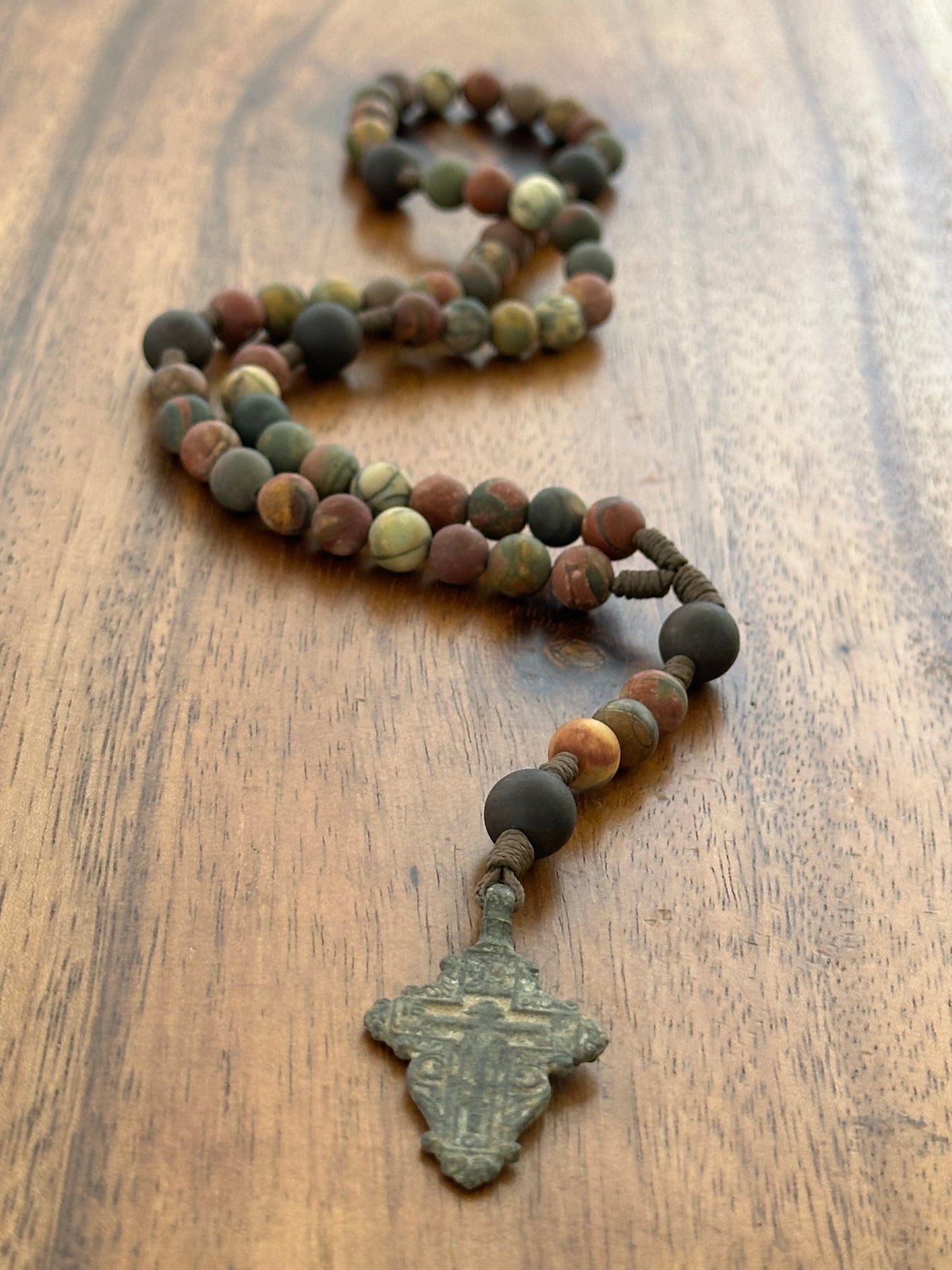 Ancient Cross Semi-Precious Stone Rosary